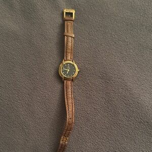 Fendi Gold Case Watch with Brown Strap